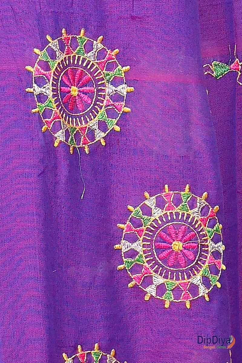 Purple Pure Cotton Parama Embroidery Handloom saree (282)